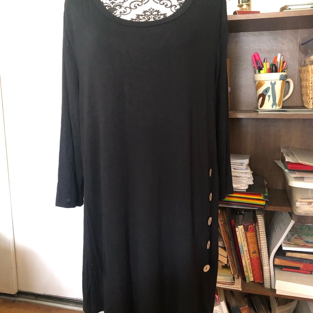 Black Long Sleeve Top with Button Accents